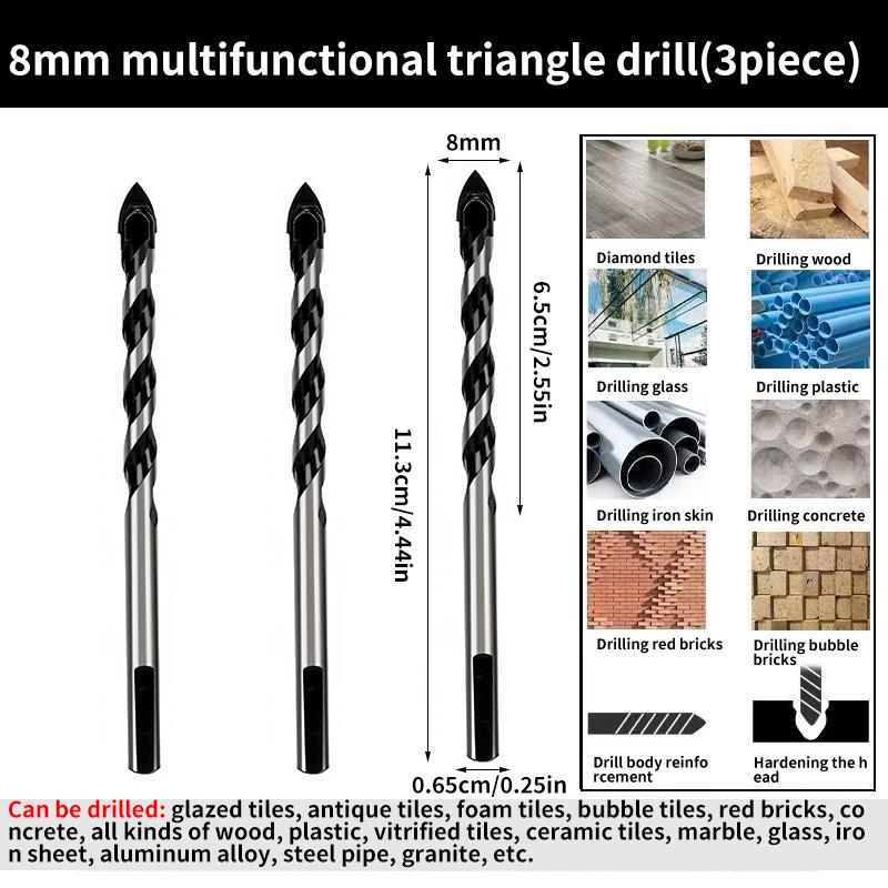 Multi-Functional Triangle Diamond Drill Bit Set – Carbide & Tungsten for Ceramic, Tile, Concrete, Brick, Wood, Glass & Metal