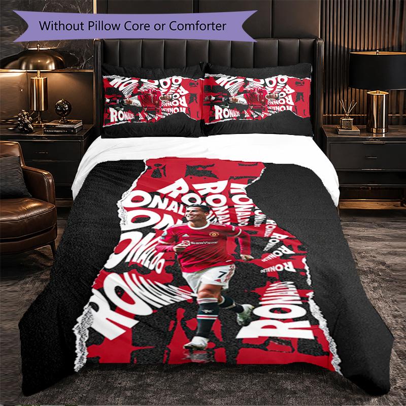 Biancheria da Letto a Tema Cristiano Ronaldo Set 3 Pezzi Copripiumino Biancheria da Letto Decorativa per Stanza Adolescenti Decorazione Casa