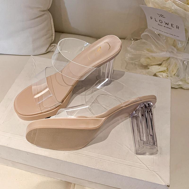 Transparent High Heels Women's New Summer Waterproof Table Sandals In 2025 with Thick Heels and Small Size Cool Slippers