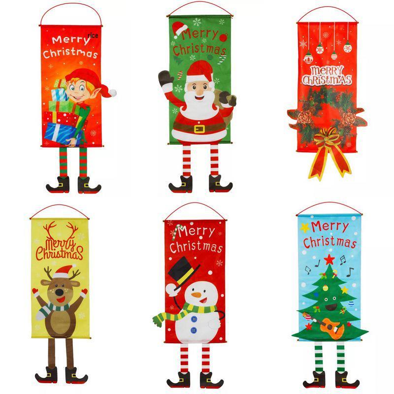 Christmas Decoration Hanging Flag: Santa Claus & Snowman Wall Ornament