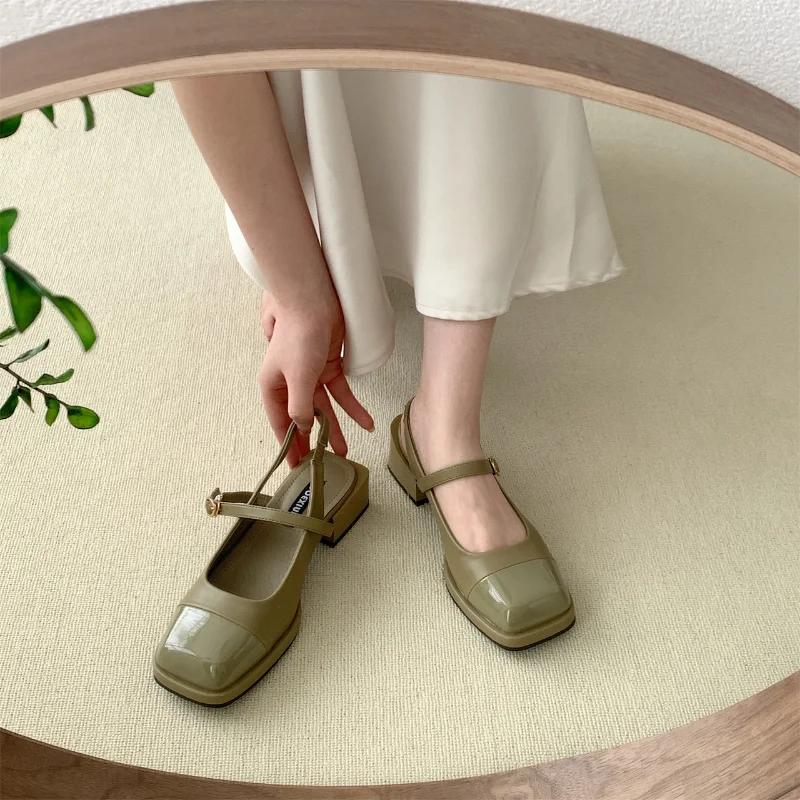 Fashion Women Square Toe Mary Jane Sandals Design Chunky Heel Dress Shoes Summer New Fashion Slingback Walking Party Pumps Zapatos Mujer