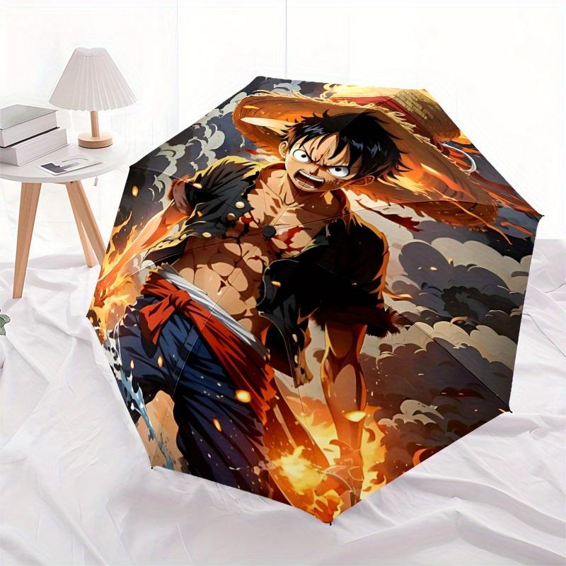 Affe D. Luffy One Piece Automatisches Klappschirm, Selbstöffnend/Schließend, Strapazierfähiger Winddichter Reiseschirm für Outdoor-Abenteuer a0826062