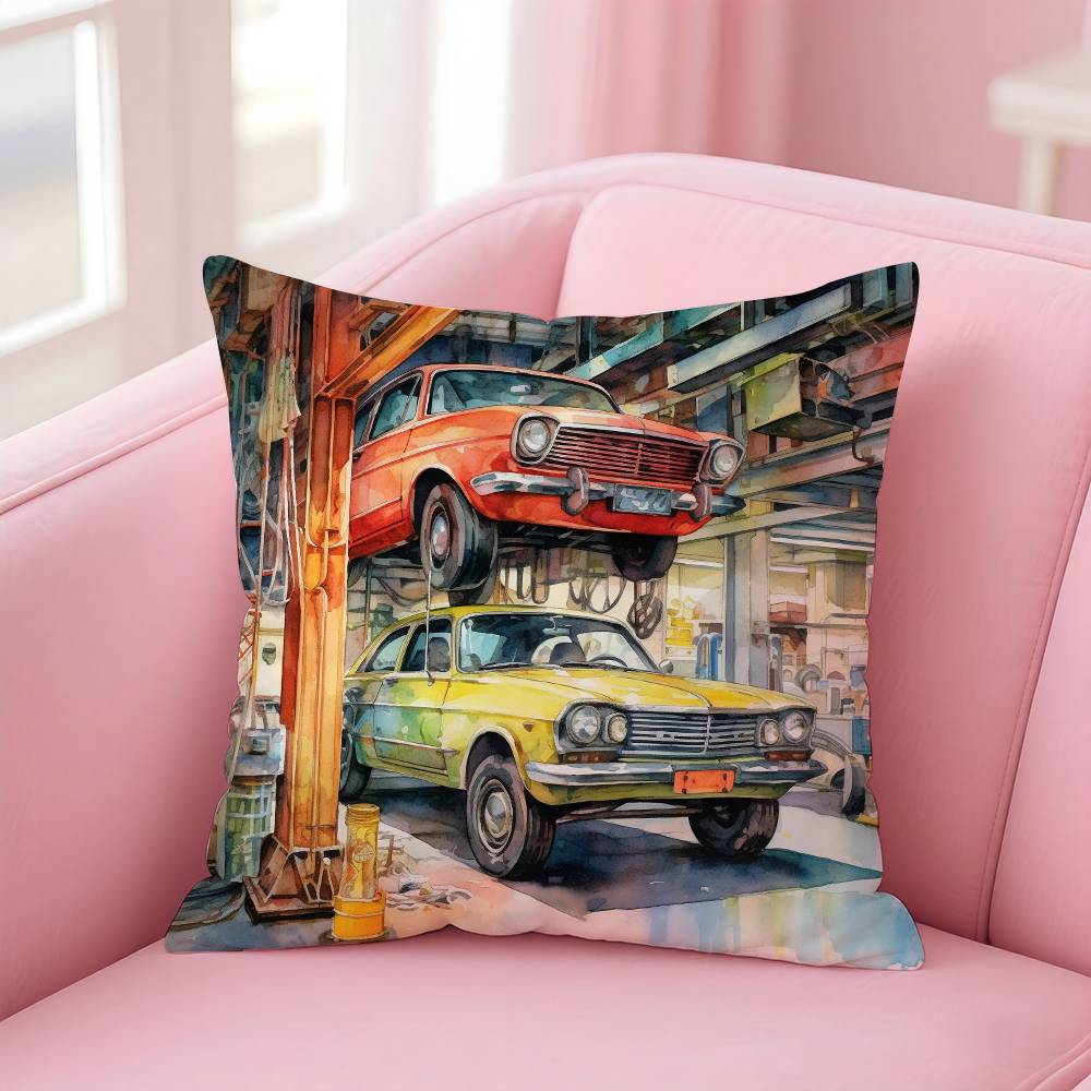 Aquarell Oldtimer Anime Kissenbezug Musterdruck Kissenbezug Wohnzimmer Sofakissenbezug Schlafzimmer Zimmerdekoration
