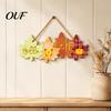 Holiday Hanging Welcome Plaque Autumn Sign with Rope for Front Door, Rustic Maple Leaf Shape Wood Thanksgiving Home Wall Art Decor Pumpkin And