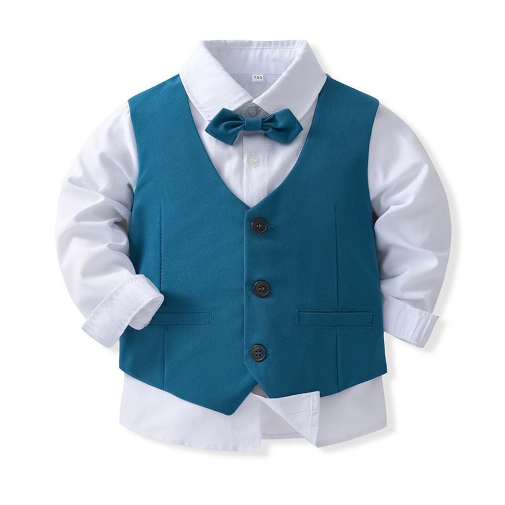 Ensemble de vêtements pour bébés garçons, chemise, gilet et pantalon en coton, costume de smoking pour homme, vêtements de fête de mariage et de baptême