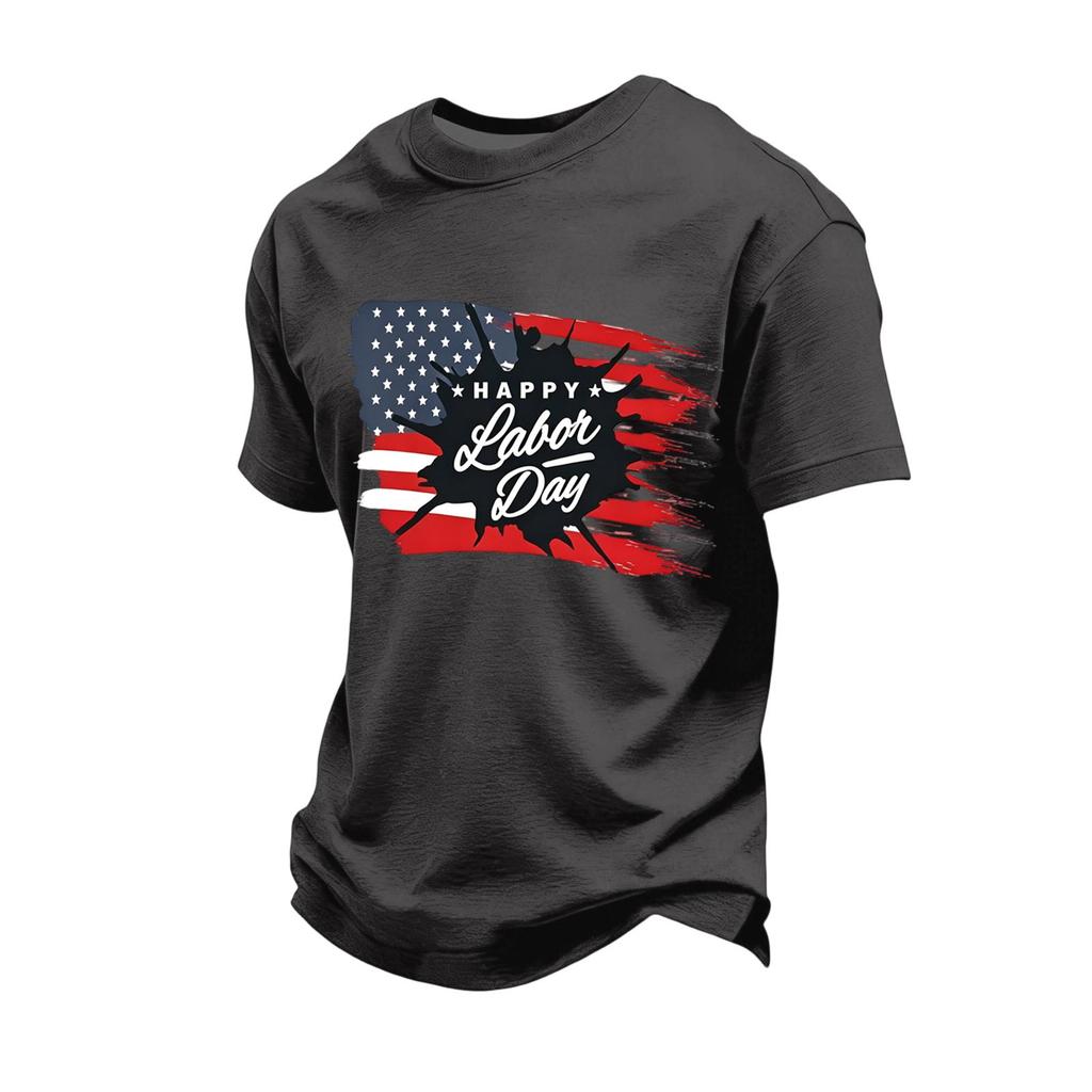 Men's Loose Fit Casual Short Sleeve T-Shirt Labor Day Print Crew Neck Soft Fabric Comfortable Top for Everyday Wear