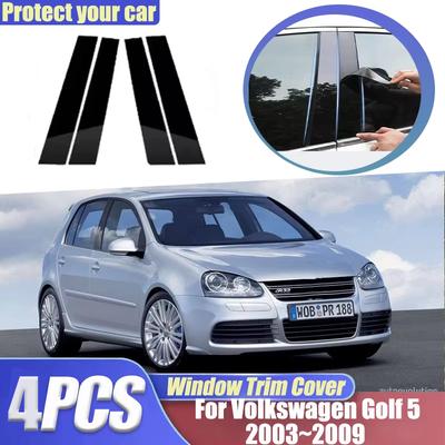 VW Volkswagen Golf 5 Aksesuarları 2003-2009 2007 için 4 Adet Siyah Orta Sütun Cam Kaplama Kapakları B C Sütun Çıkartmaları Aksesuarlar