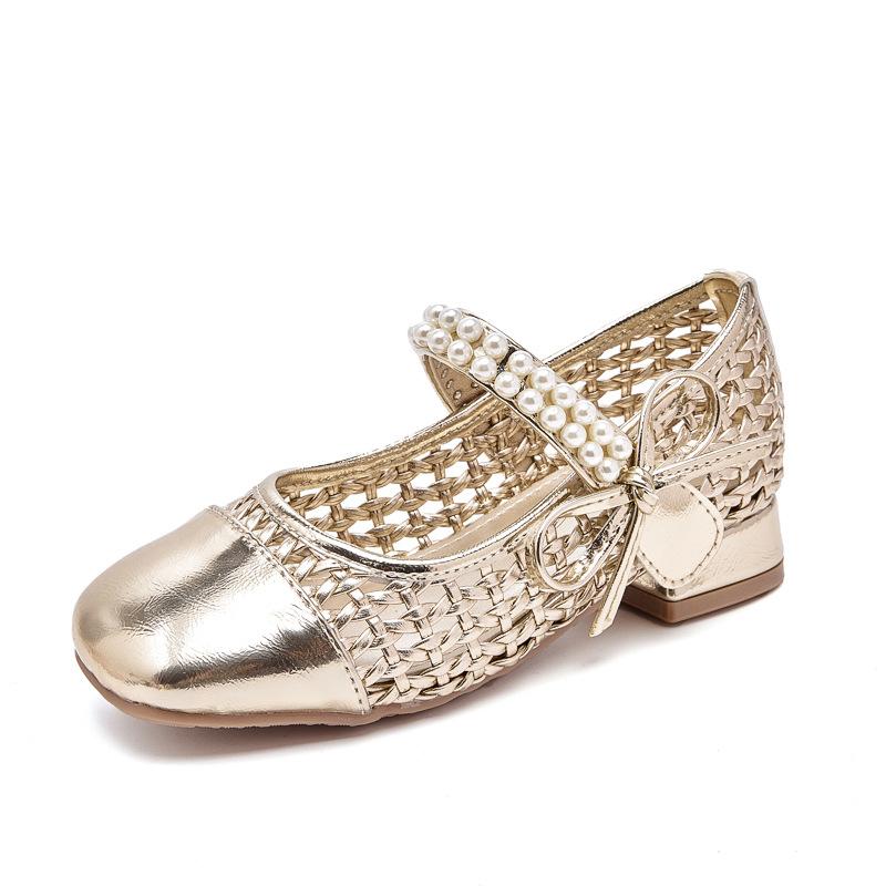 

High-heeled girls princess shoes for spring and autumn2026New style little girl s leather shoes with dress, soft-soled children s crystal shoes 25（Insole Length16.7CM золотой