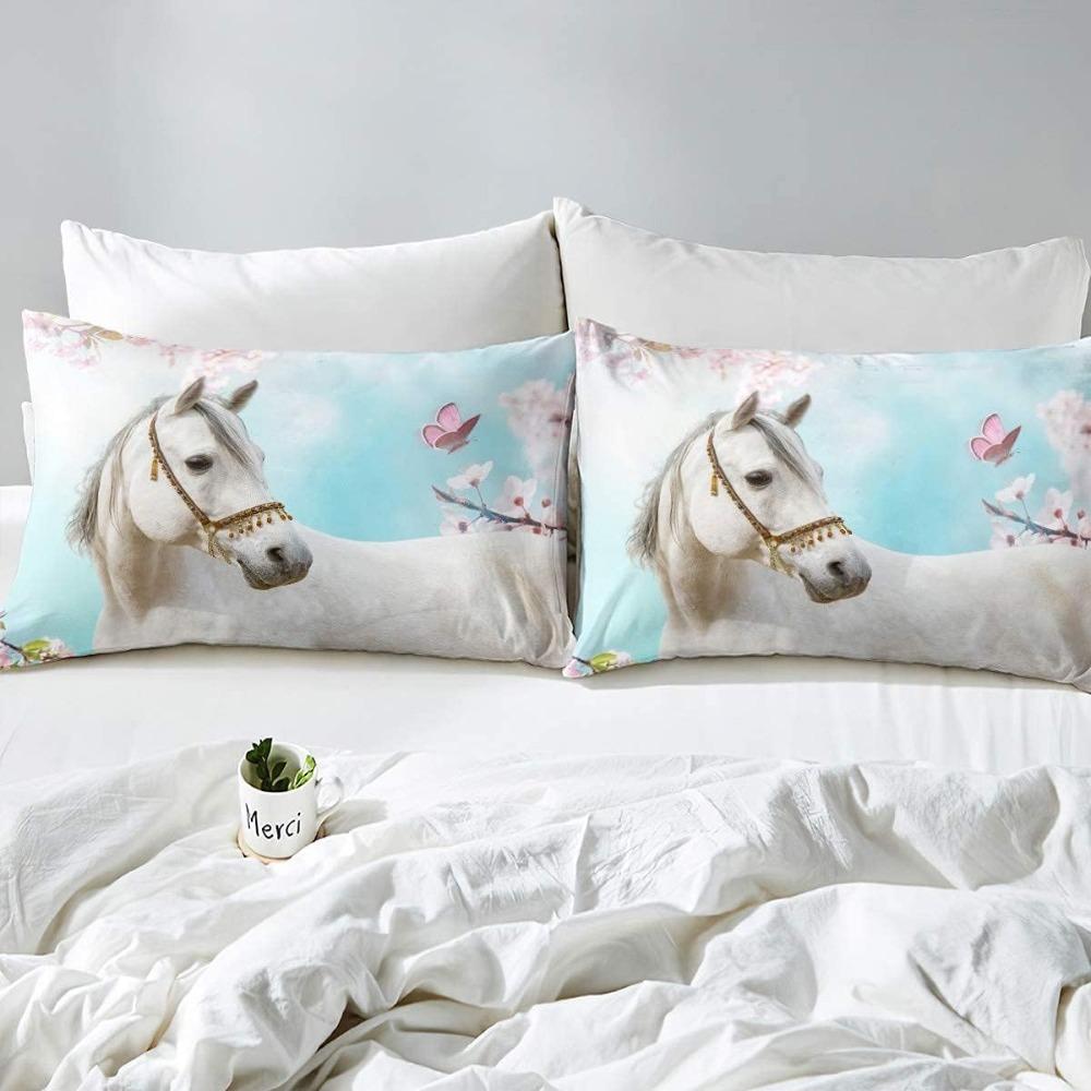 Sada ložního prádla s koňmi, Sady ložního prádla z mikrovlákna, Dětské ložní prádlo se zipem, Dekorace pokoje, Povlak na přikrývku pro teenagery a dospělé