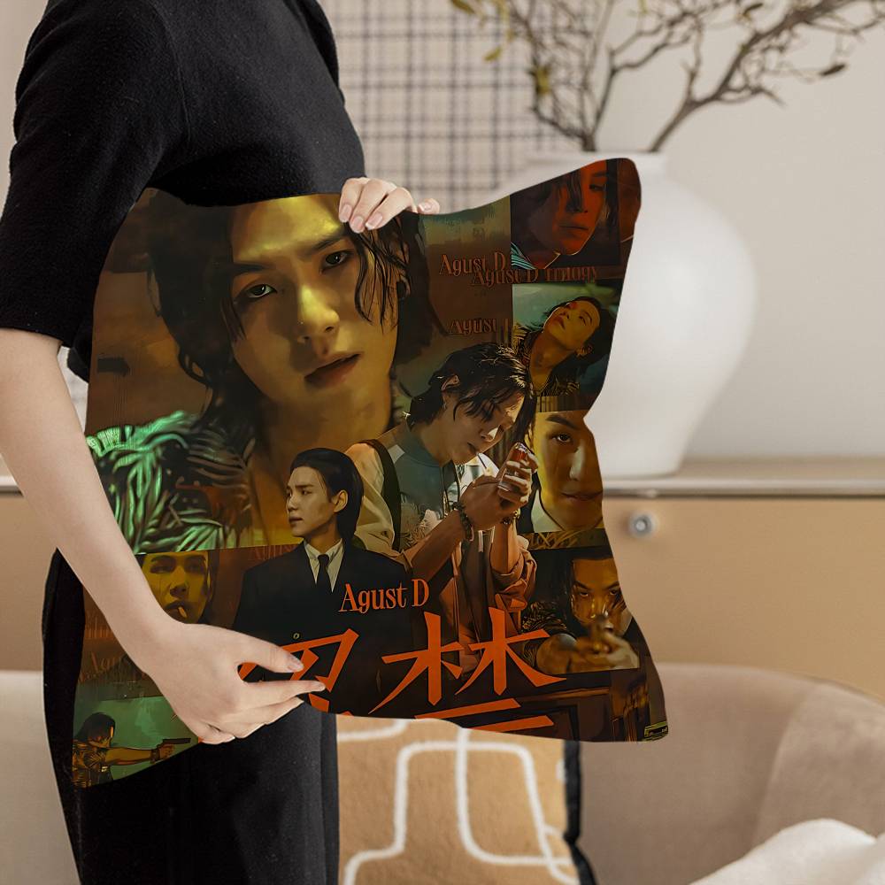 S-Suga Kpop Style A-Agust D Creative Personalized Pillow Cover Kids Bedroom Wild Party Decor Pillowcase Kid Birthday Shower Gift