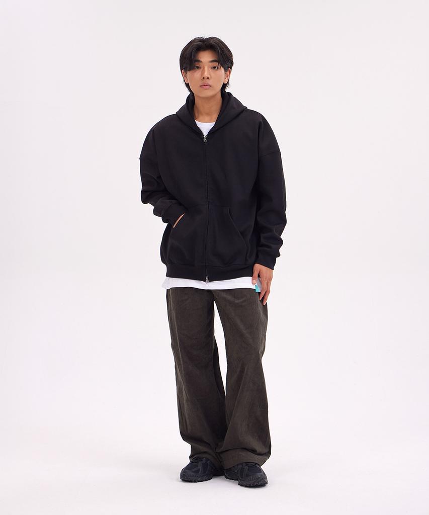 Astral Projection Oversized Wide Shoulder Zip-Up Hoodie_Black
