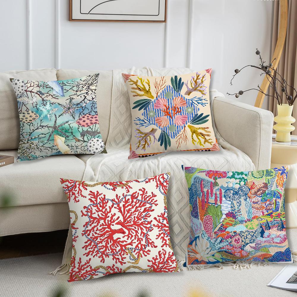 Fashion Retro Marine Life Sea Star Coral Irregular Art Soft Pillow Case for Sofa Living Room Home Office Decor Protective Covers