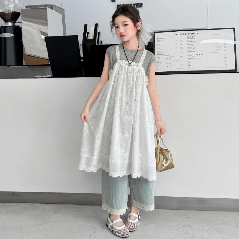 

2025 Новый летний комплект из двух предметов для девочек в стиле Мори: платье и футболка 150 cm