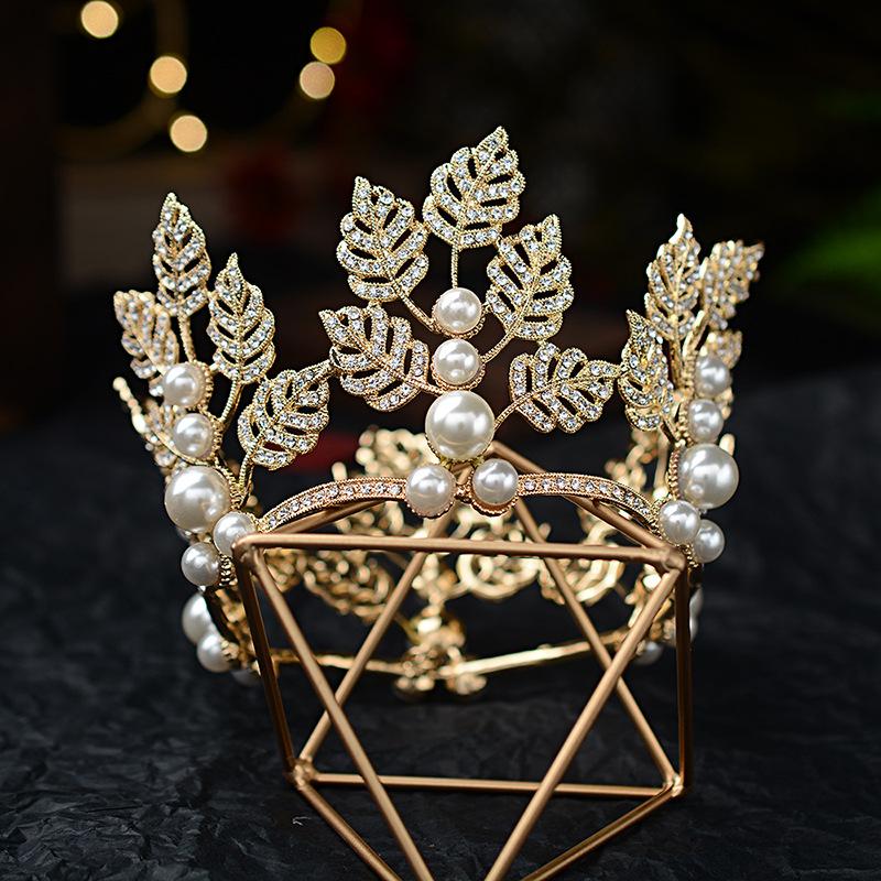 

Свадебная тиара в стиле барокко, Корона с жемчугом и стразами, круглая корона принцессы, свадебные аксессуары, ювелирные изделия