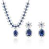 European Style Zircon Blue Water Drop Necklace & Plum Blossom Earrings Set