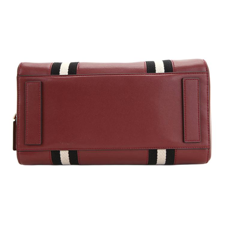 Bally Red And White Striped Fashion Boston Leather Crossbody Handbag Women handbag Dark-Red 6219689-00524