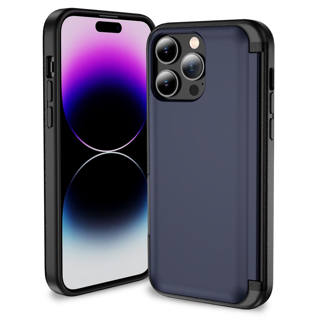 For iPhone 15 Pro Case TPU+PC Phone Shell with Card Slot and Flip Kickstand