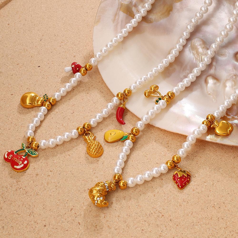 European and American fruit pendants, imitation pearl necklaces, bracelets, sweet dripping oil, strawberry cherries, decorative jewelry sets