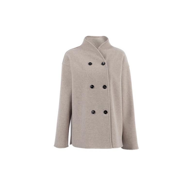 Women S Vintage Brown Wool Blend Coat V Neck Commute Warm Outerwear