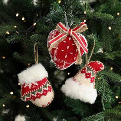Cloth Craft Christmas Tree Ornament Boots and Hat Designs Hangging Christmas Decoration Handmade Delicate Christmas Caps Pendant