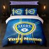 Leeds United Set Biancheria da Letto Personalizzato con Nome Testo 1 Copripiumino+2 Federe Logo Calcio Regalo Personalizzato per Occasione Speciale Decorazione Camera da Letto