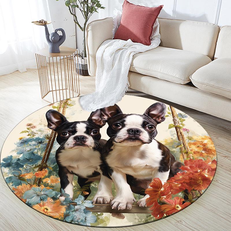 Cute Boston Terrier Pattern Round rug,Carpet Rug for Living Room Bedroom  Playroom ,Non-slip Floor Mat,Holiday Gifts and Birthday Gifts.