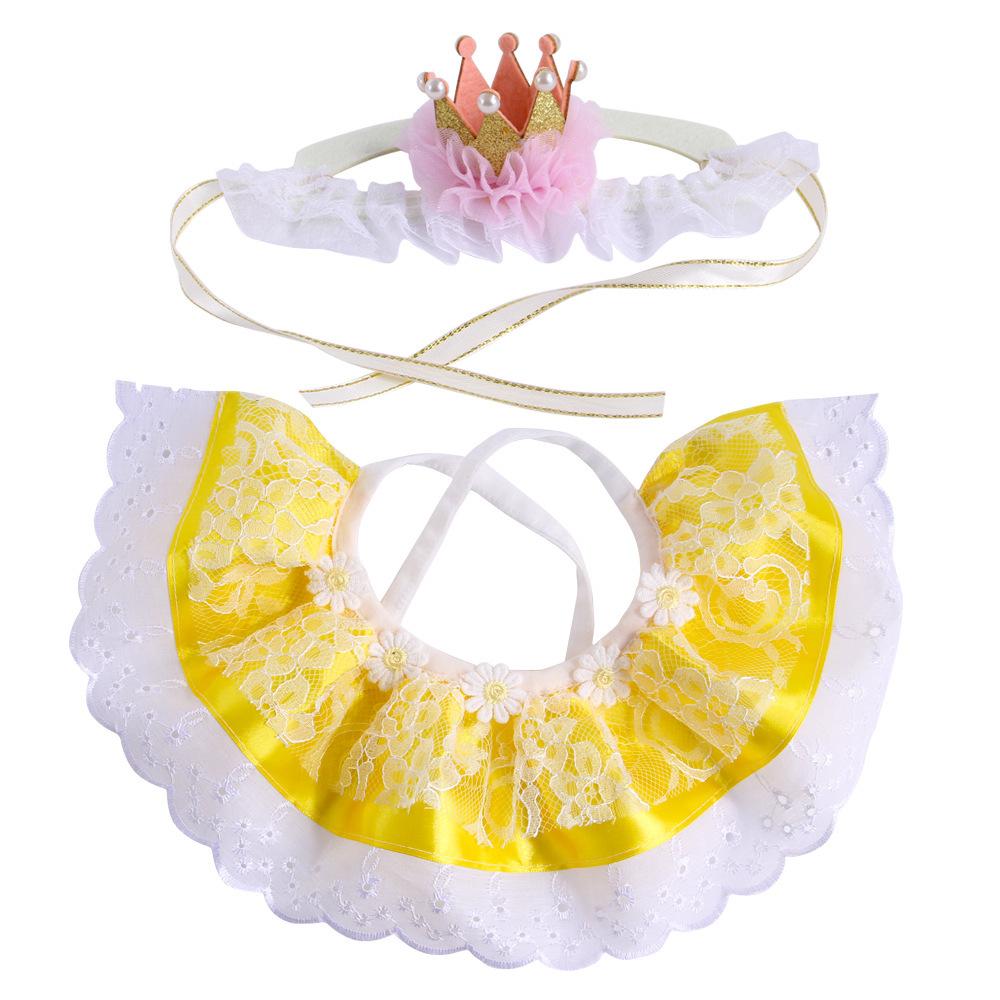 

Birthday Colorful Pet Celebration Outfit With Soft Velvet Crown And Fancy Collar Lace жовтий