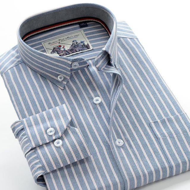 Oxford Shirts Men Striped Casual Men Shirts Long Sleeve England Style Big Size Shirts Men