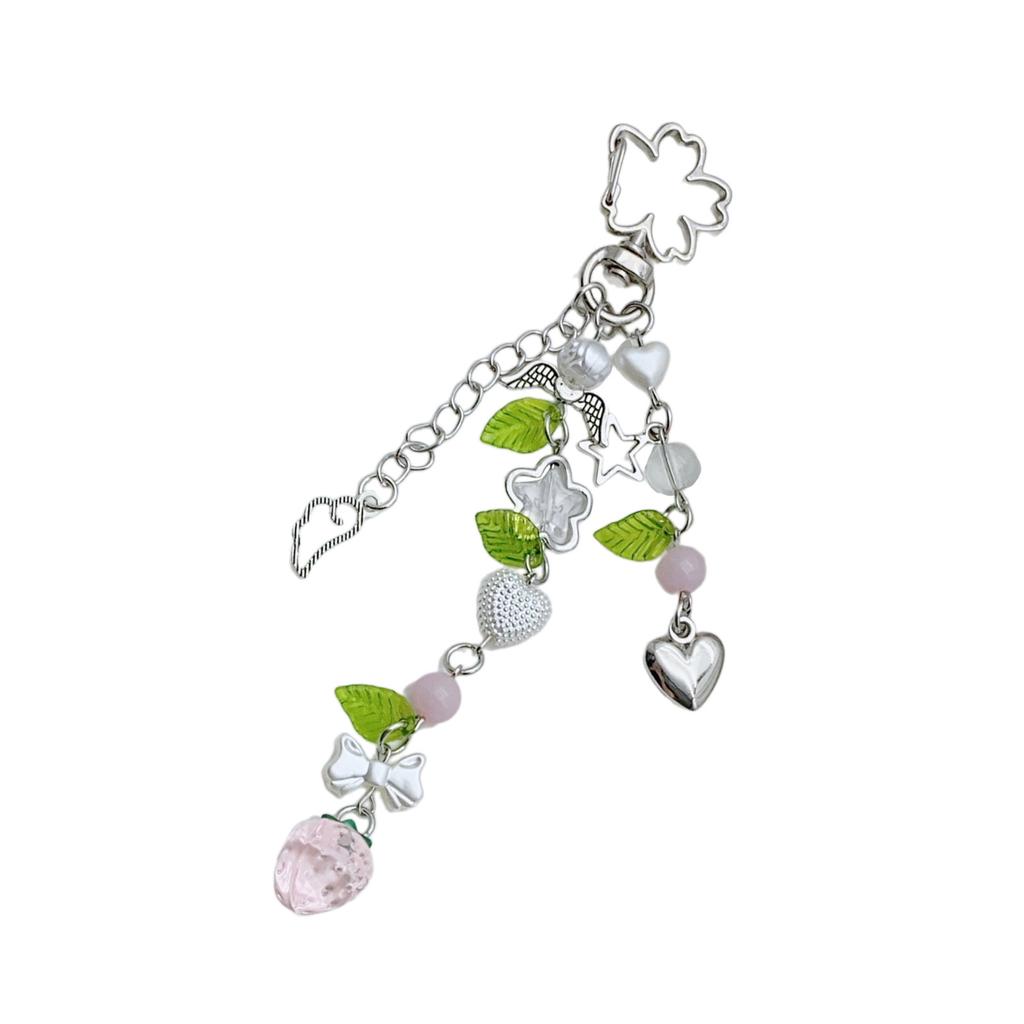 Strawberry Leaf Pendant Sweet Phone Chain Strap Hangings Decoration Keychain Lanyard Small Gift for Women Girls