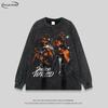 Übergroßes Streetwear Langarm-T-Shirt für Herren Damen - Gewaschenes Vintage Hip Hop Grafik Baumwoll-T-Shirt
