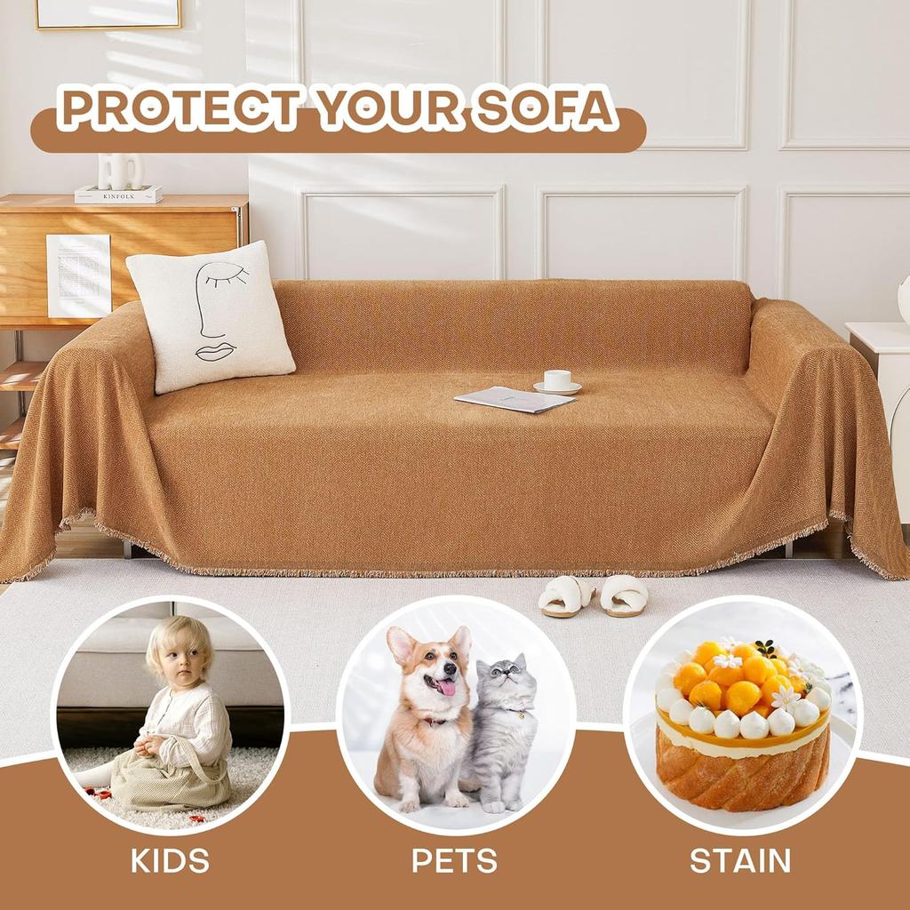 Couchbezug Boho Sofa Überwurf Wohnzimmer Haustier Weich mit Quaste Waschbar Sofabezüge Chenille Schutz Überwurfdecke Stilvoll