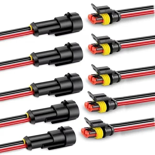 2-Pin Way with Wire for Car Motorcycle Scooter Marine Waterproof Automotive Male Female Electrical Connectors Plug