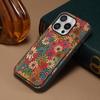 For iPhone 16 Pro Max Case with Card Holder Flowers Design Leather Phone Cover Kickstand