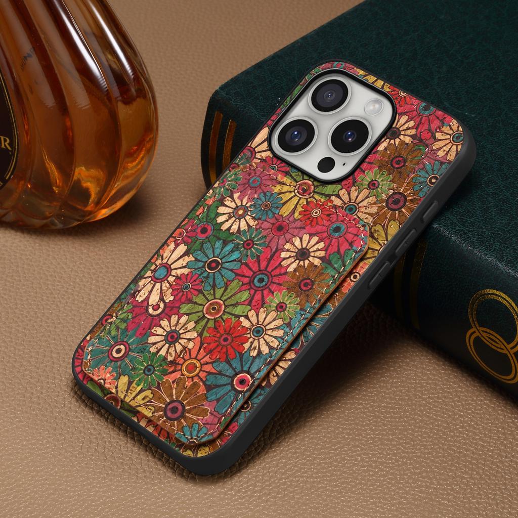 For iPhone 16 Pro Max Case with Card Holder Flowers Design Leather Phone Cover Kickstand