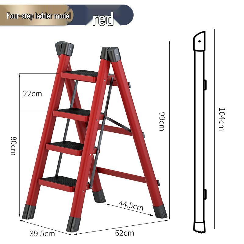 Telescopic Carbon Steel 3-Step Folding Ladder Stool with Storage