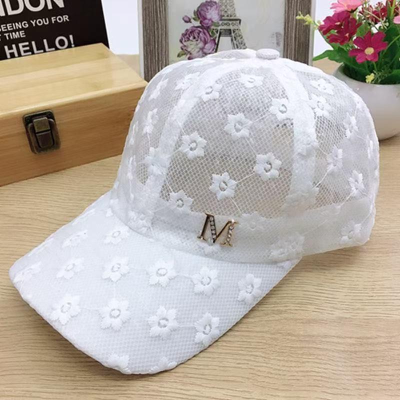 Korean Style Rhinestone Baseball Cap: Floral Lace Mesh Hat with Sun Protection