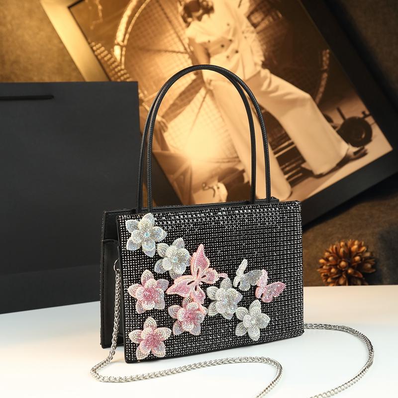 

2025 Новая Роскошная Мода Бриллианты Женские Сумки Кожаные Маленькие На Плечо Кроссбоди Сумки Цветочная Цепочка Вечерние Сумки чёрный