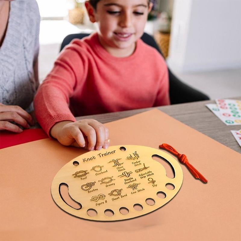 Learn to Tie Knot Training Board 12 Knotting Methods for Beginner Kid Wood Knot Tying Trainer Board for Outdoor Camping