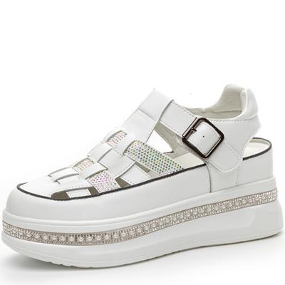 6.5cm Μποτάκια Πλέξη Γνήσιο Δέρμα Άνετα Bling Καλοκαιρινά Πλατφόρμα Τακούνι Διάτρητα Μπαλαρίνες Σανδάλια Γυναικεία Παντόφλες Παπούτσια