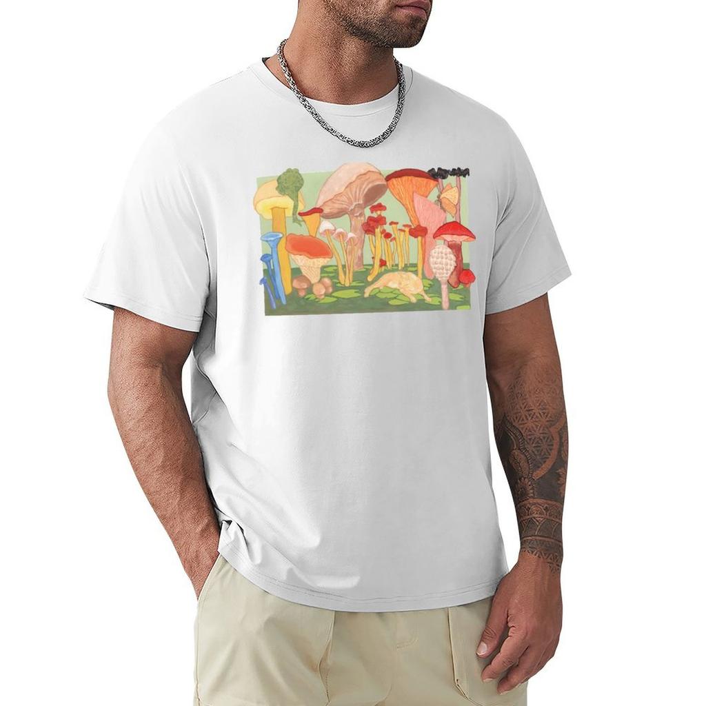 Mushroom Pond Painting Tshirt Basic Solid Color Short Sleeve Cotton Top