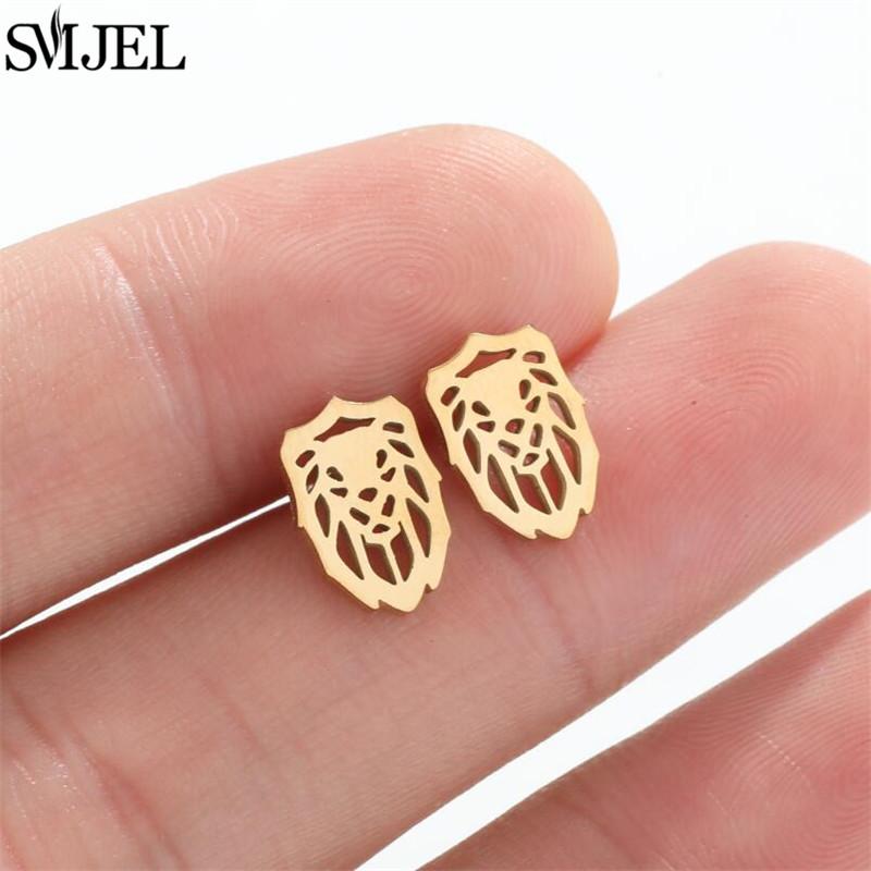 SMJEL Gold Stainless Steel Earrings Geometric Women Cute Leaf Star Footprints Mandala Cactus Earings Jewelry Small Studs Gift