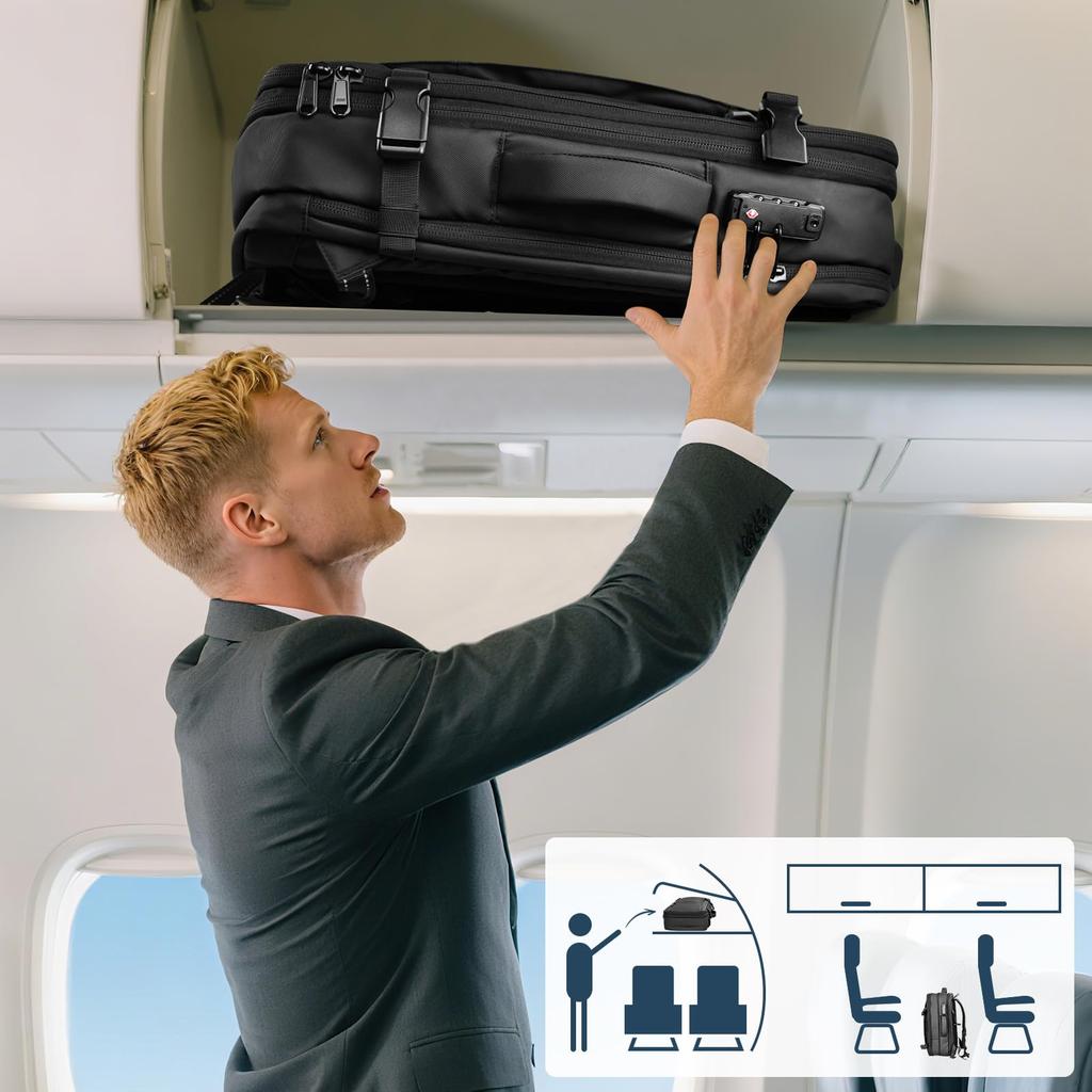 [travel inspira] Vacuum Compression Backpack, 65L Expandable, Carry-On Compatible, Revolutionizing Storage, with TSA Lock & Rescue Whistle,