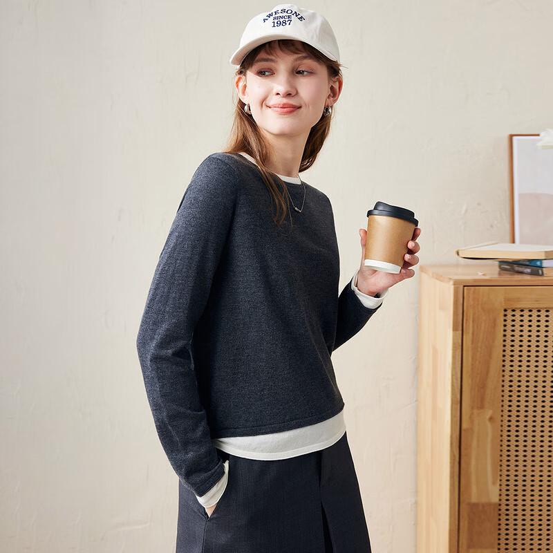 Women's Faux Two-Piece Fine Wool Sweater