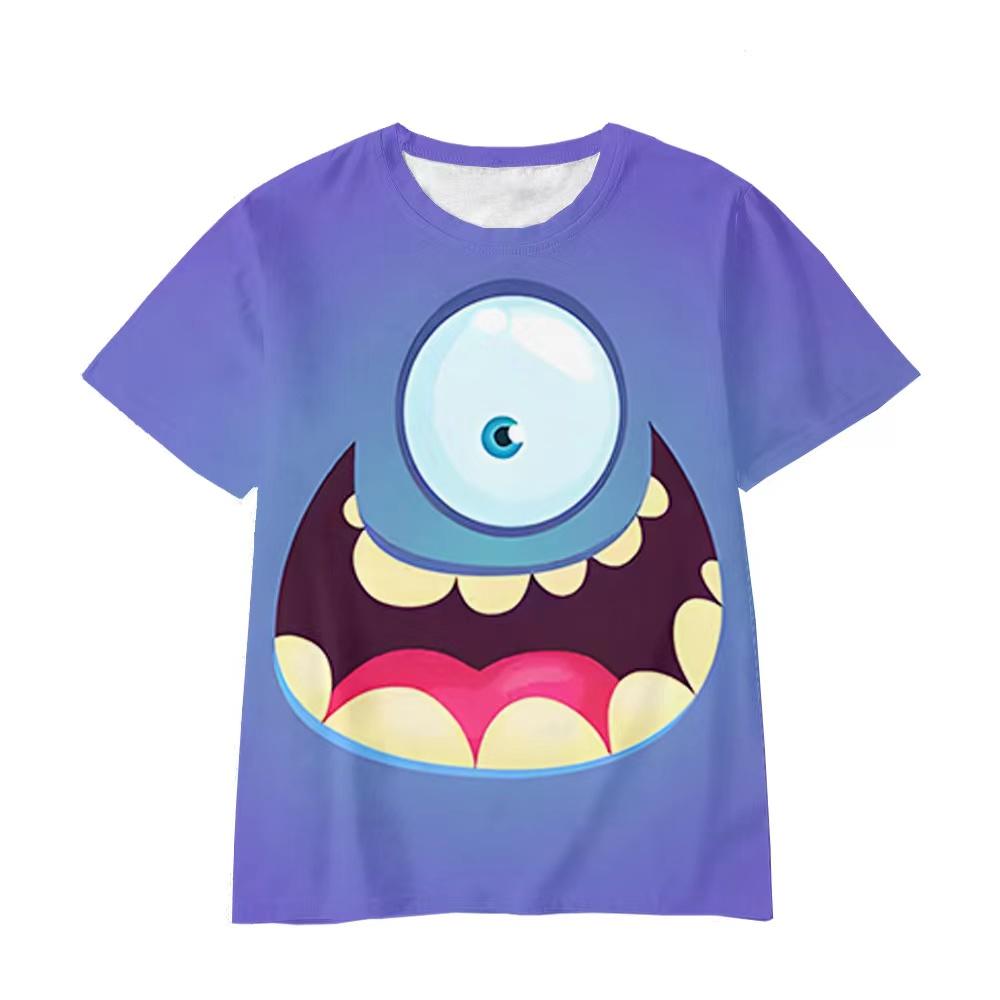 New Summer Cute Monster Inc Pattern Casual 3D Printed T-Shirt Childrens Tops Girls Boys Cosplay Round Neck Short Sleeve Clothing