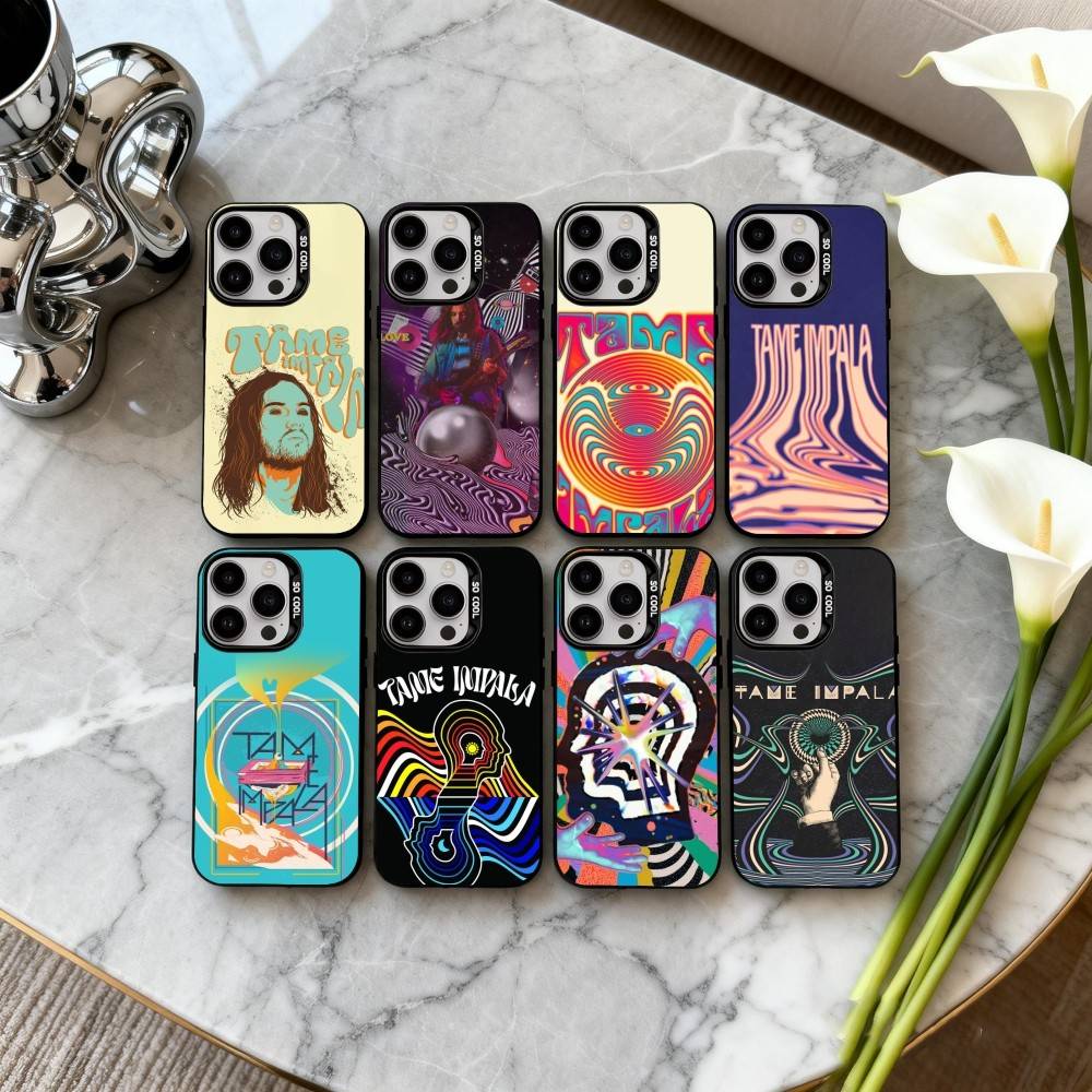 Epiphany Pop T-Tame I-Impala Band Handyhülle Für iPhone17,16,15,14,13,12,11 Plus,Pro Max Schwarz Candy Silberbeschichtete Hülle