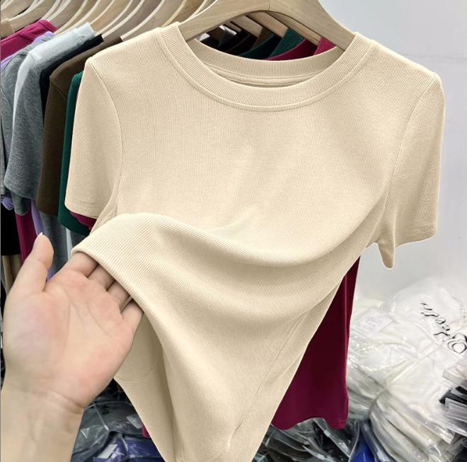 Letní tričko s krátkým rukávem Bílá trička Dámská Plus Size Slim Fit Vrchní oblečení s kulatým výstřihem Jednobarevné Měkké Pohodlné Tričko Tenké