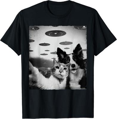 Lustiges Katze und Hund Selfie mit Alien UFO Geschenk Unisex T-Shirt