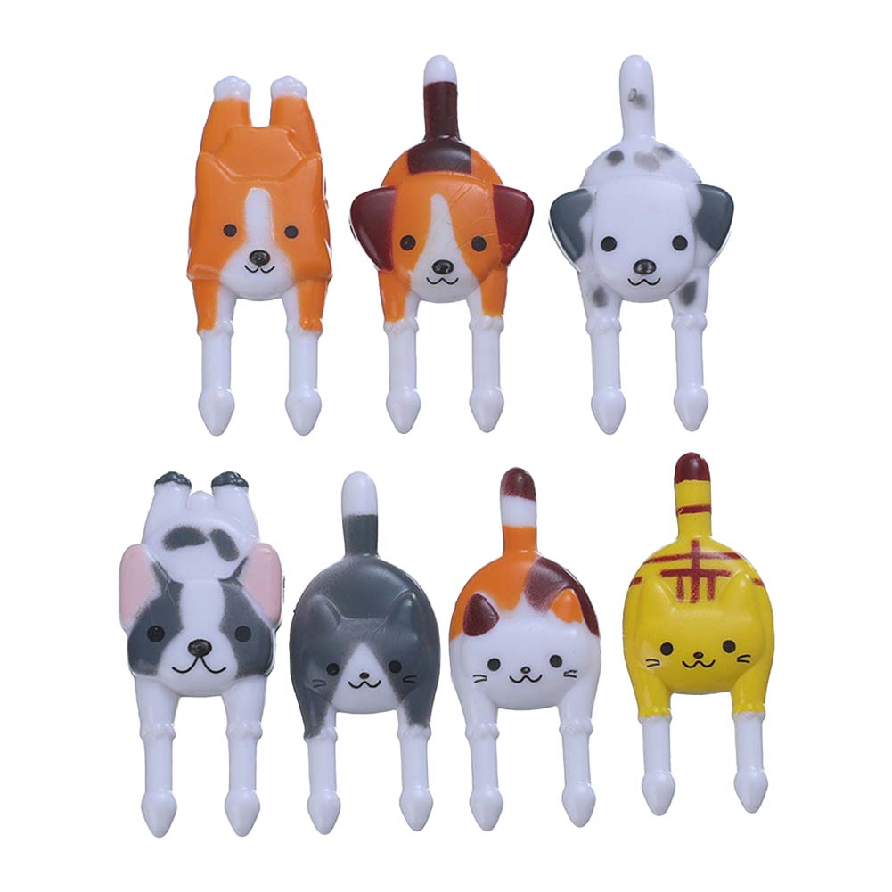 Cartoon Kitten Puppy Fruit Fork Set Animal Fruit Sign Plastic Two-Tooth Children'S Fruit Fork Home Party Wedding Supplies