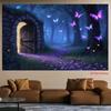 2D Enchanted Forest Backdrop Banner, Magic Door and Purple Butterflies Decor