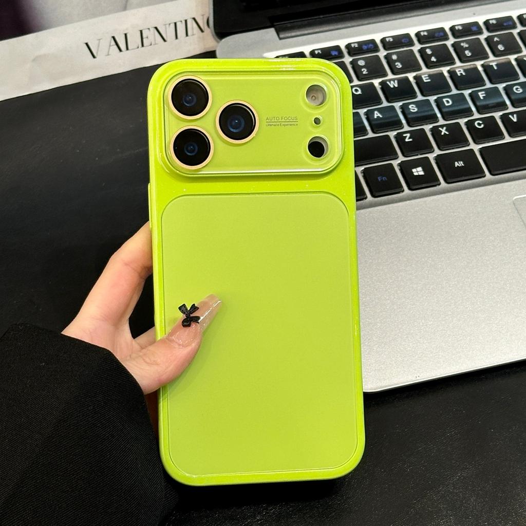 Fluorescent Color Glossy PC Phone Case For iPhone 17 16 15 14 13 Pro Max Lens Camera Touch Button Protective Shockproof Cover